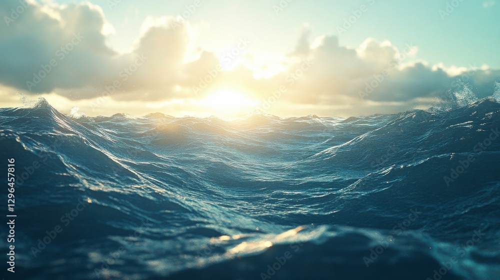 Soft Light Breaking Through Clouds Over Ocean Waves