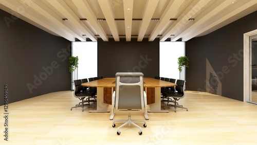wooden office meeting room for company logo mockup