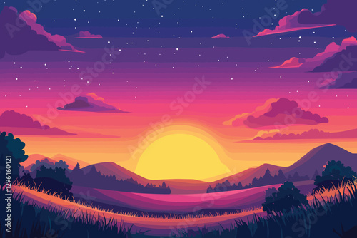 Vector illustration of a colorful sunset gradient, Flat style cartoon vector illustration