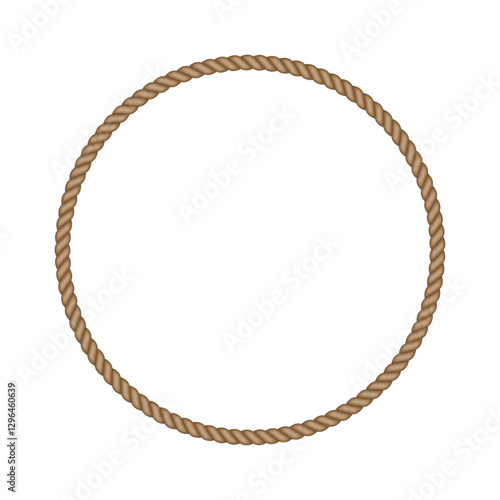Brown rope round frame. Blank string cord circle border. nautical, western, rustic vintage design element for logos, labels, and banners.