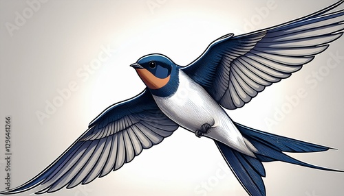 swallows in mid flight with detailed wingspans realistic bird illustrations white background photo