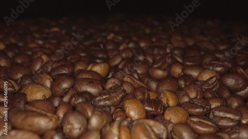 Wallpaper Mural Roasted coffee beans macro shot, panorama from the right. vertical video Torontodigital.ca