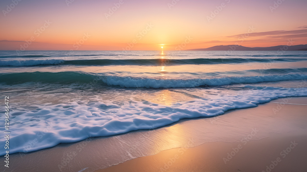 Fototapeta premium Serene beach at sunset with gentle waves