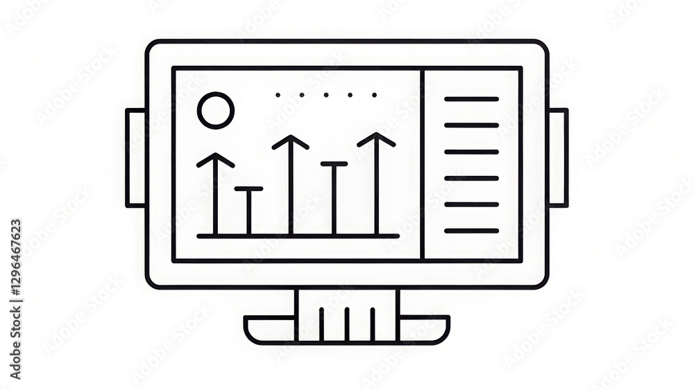 stock picks with sectors concept. Line art of a computer screen displaying growth metrics and analytics data. stock picks with sectors concept. Line art of a computer screen displaying growth metrics and analytics data.