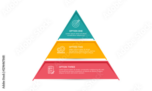 3 Level Pyramid Infographic to Success. Presentation, Report, Information, Filter and Plan. Vector illustration.