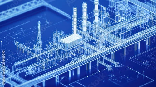 Industrial plant blueprint, offshore energy production, technical design, future technology
