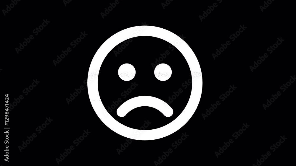 Icon frown is distorted. Glitch. Noise, chromatic aberration, geometric distortion. Transparent background, looped. In-Out looped. Alpha BW at the end Icon frown is distorted. Glitch. Noise, chromatic aberration, geometric distortion. Transparent background, looped. In-Out looped. Alpha BW at the end