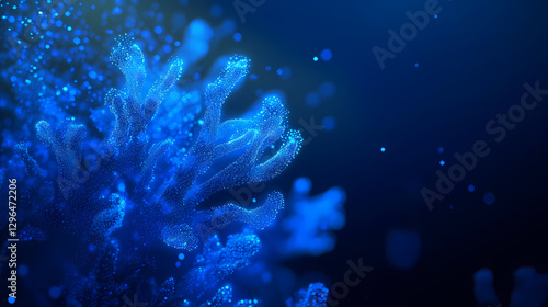 Fototapeta Naklejka Na Ścianę i Meble -  Glowing coral reef design concept for photo stock features bioluminescent elements on a deep blue background. Bioluminescent Coral Reef. Illustration