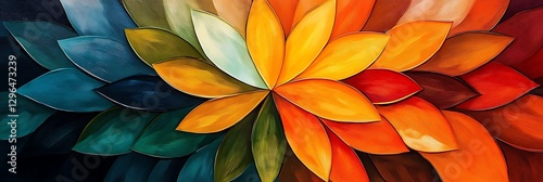 Wallpaper Mural Colorful Abstract Flower: A vibrant and colorful abstract painting of a stylized flower, blooming in a kaleidoscope of warm and cool colors, creates a dynamic and artistic visual. Torontodigital.ca