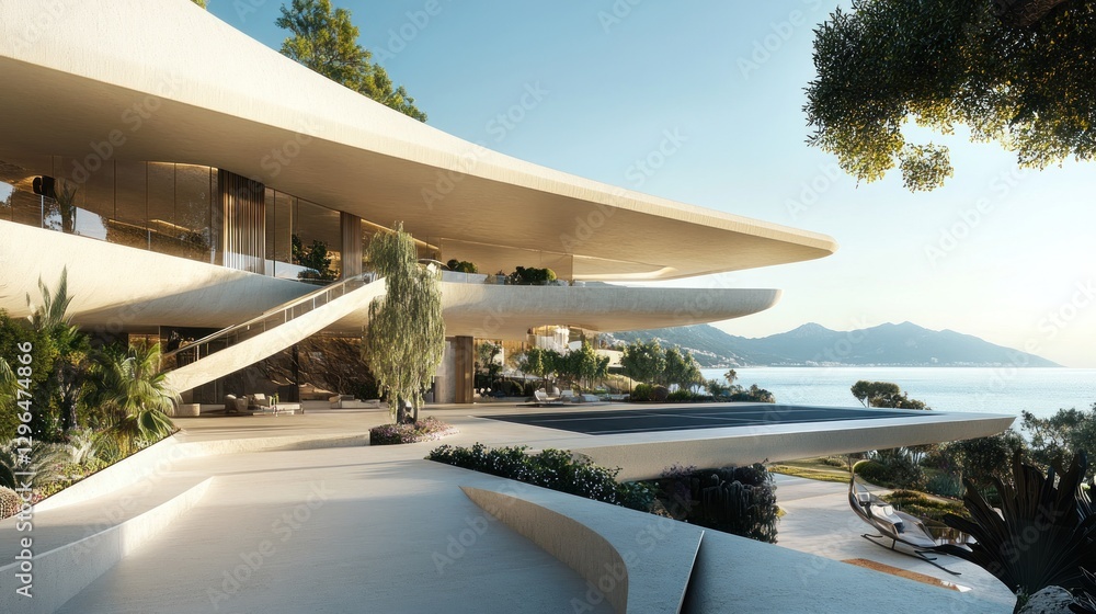 Fototapeta premium Modern Coastal Villa: Architectural Masterpiece with Breathtaking Ocean Views