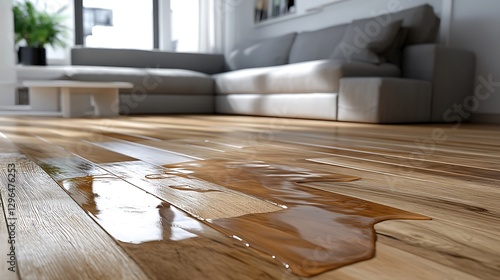 Spilled liquid on hardwood floor