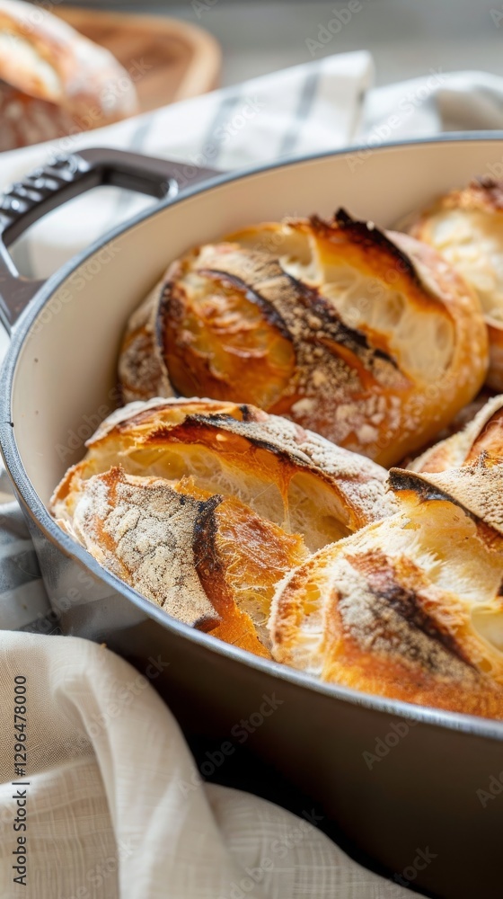 Crispy rustic bread with a golden crust baked in a Dutch oven Crispy rustic bread with a golden crust baked in a Dutch oven