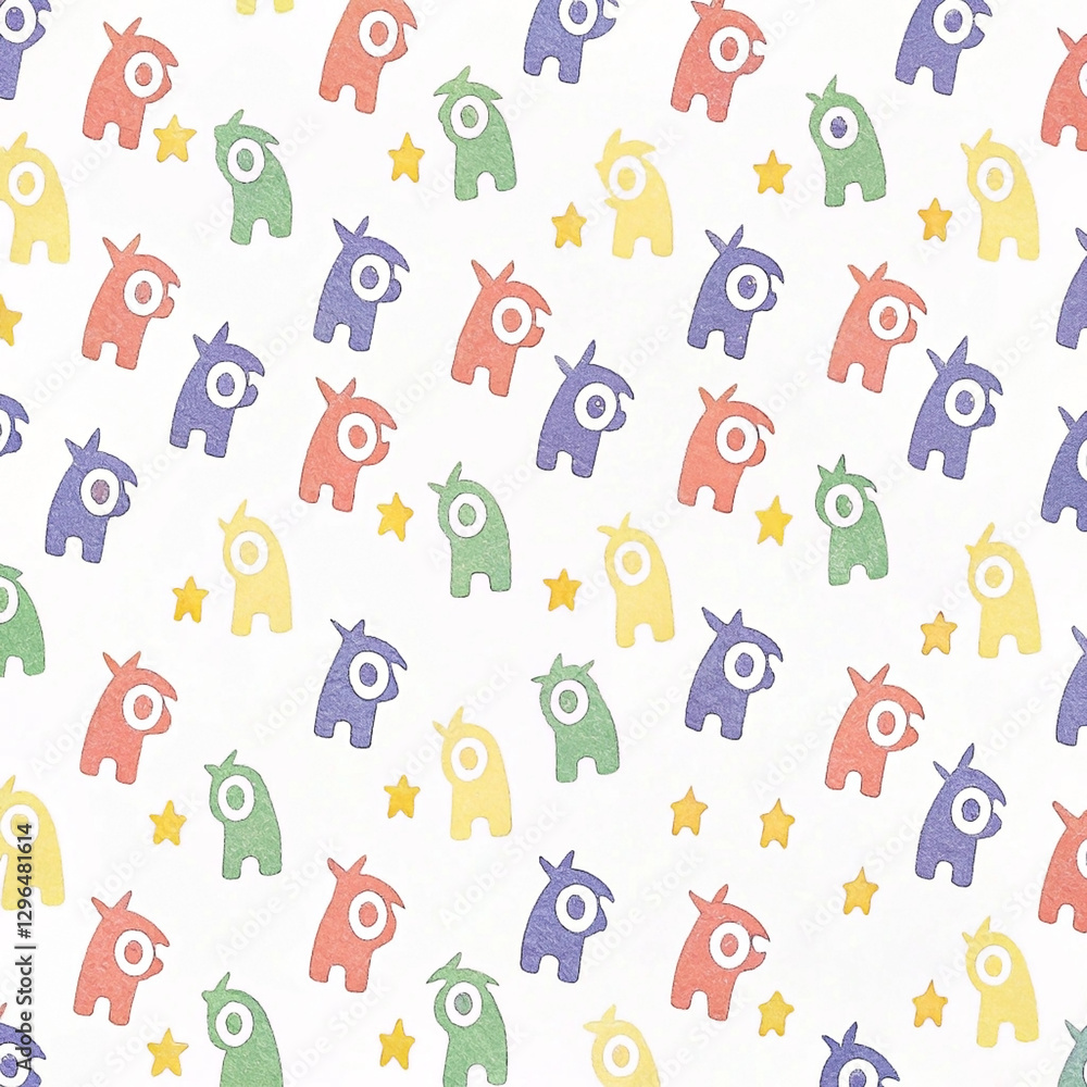 Pastel unicorns and stars repeating pattern. Pastel unicorns and stars repeating pattern.