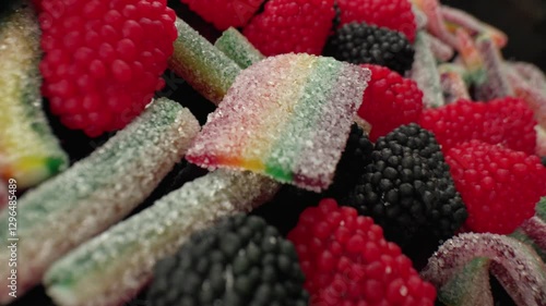 Wallpaper Mural Rainbow sour jelly candies strips in sugar sprinkle. in macro photography, close-up Torontodigital.ca