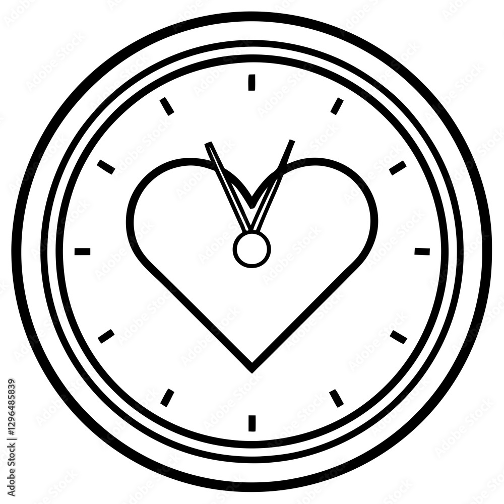 Delicate Clock Line Art with a Heart Touch Delicate Clock Line Art with a Heart Touch