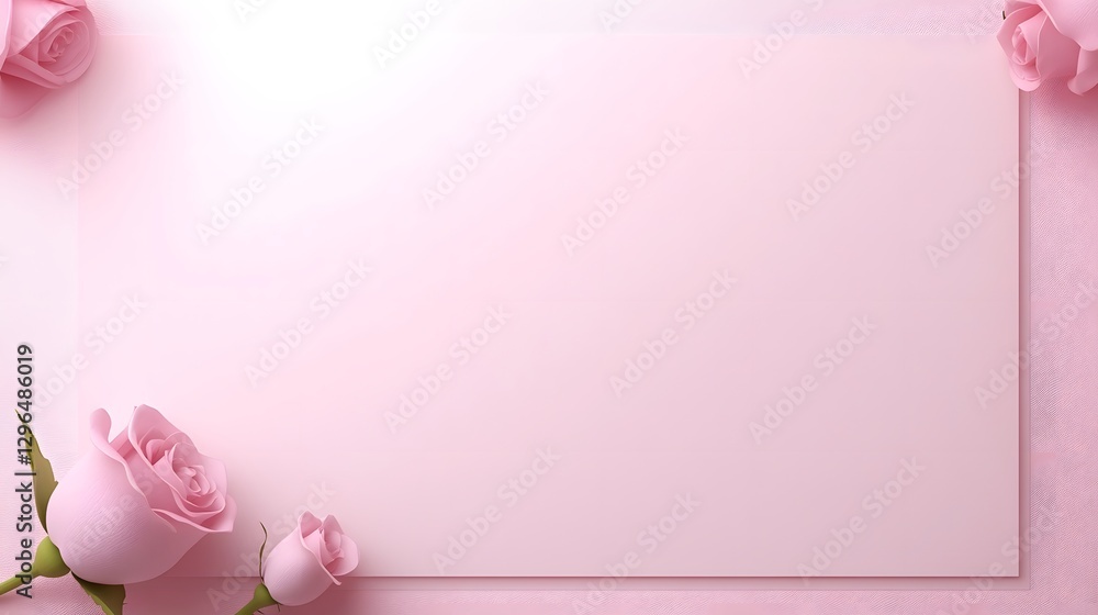 Pink flowers border a blank light pink background ready for text Pink flowers border a blank light pink background ready for text
