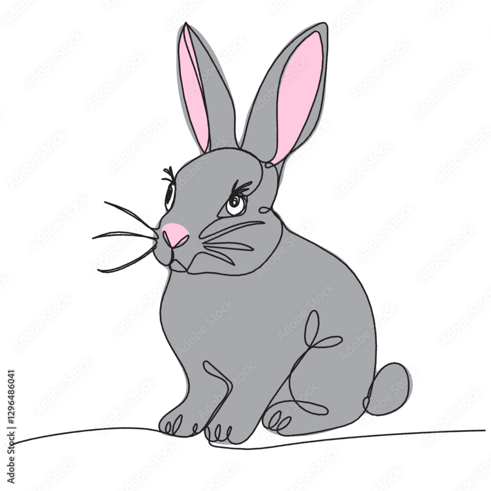 Obraz premium Continuous one line drawing of Bunny or Rabbit. Line art vector minimalist hand drawn illustration