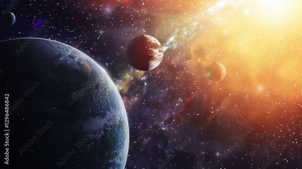 Obraz premium Enigmatic Abstract Planets Set Against a Cosmic Space Background