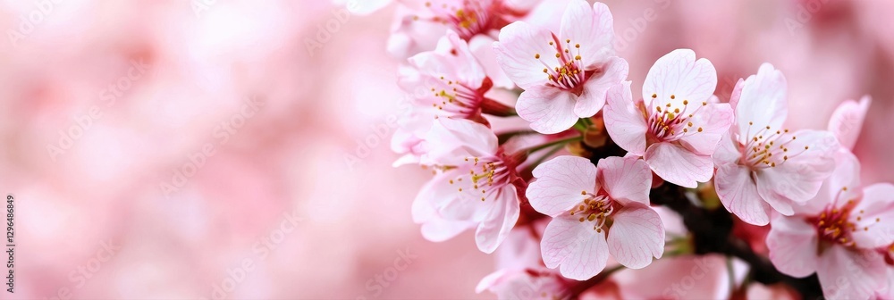 Fototapeta premium Vibrant cherry blossom avenue in peak bloom, soft pink petals carpeting the ground, tranquil and picturesque springtime scenery