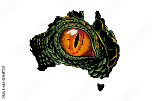 silhouette illustration of the Australian continent with predatory eyes
