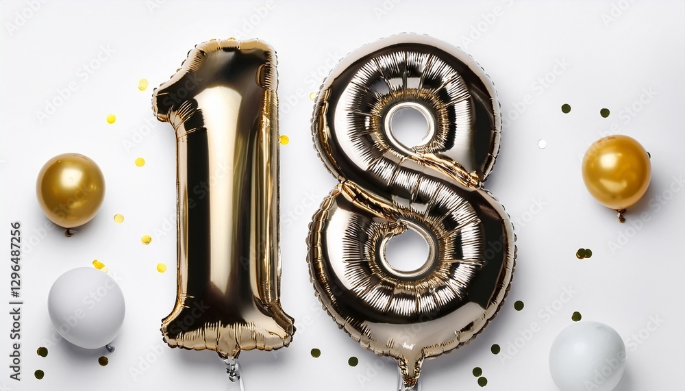 Number 18 with baloons on white background. Generated image Number 18 with baloons on white background. Generated image