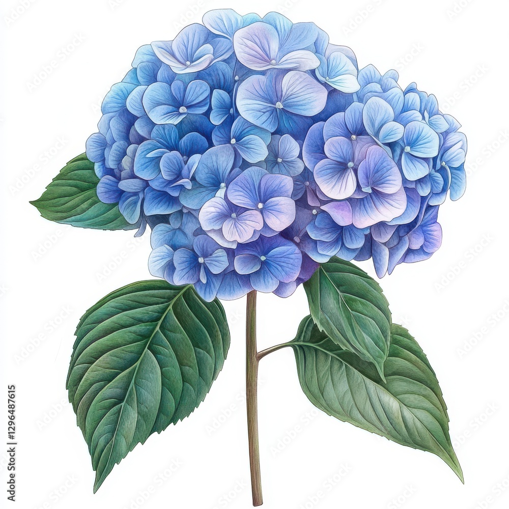 Watercolor purple hydrangea isolated on white background, Spring blue flowers Watercolor purple hydrangea isolated on white background, Spring blue flowers