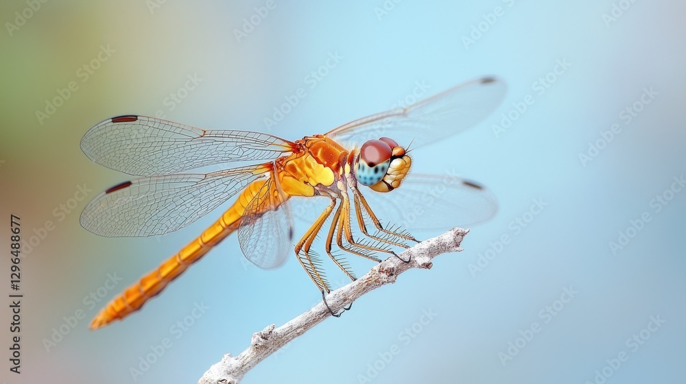 Orange dragonfly perched on twig, nature background, wildlife photography Orange dragonfly perched on twig, nature background, wildlife photography