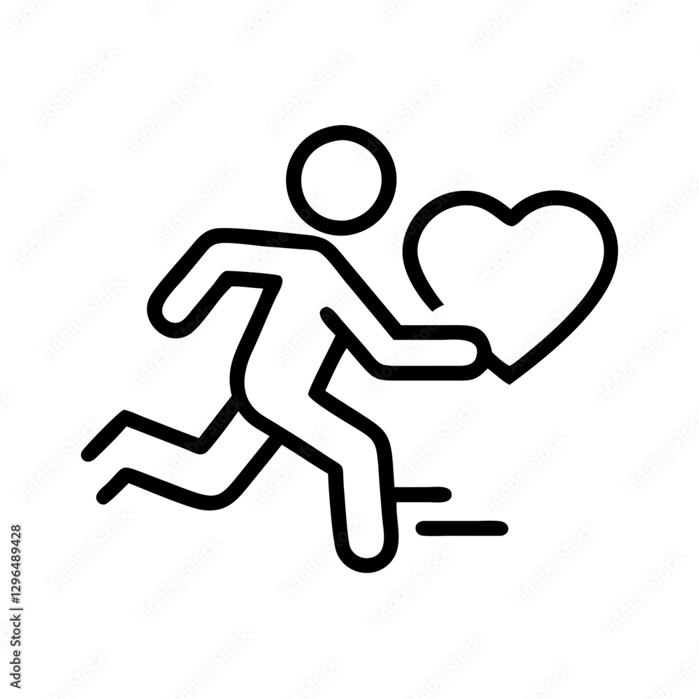 Stick figure running with a heart in charity run concept on transparent background Stick figure running with a heart in charity run concept on transparent background
