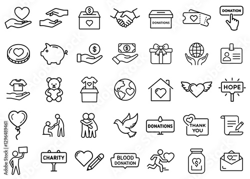 Collection of charity icons on transparent background