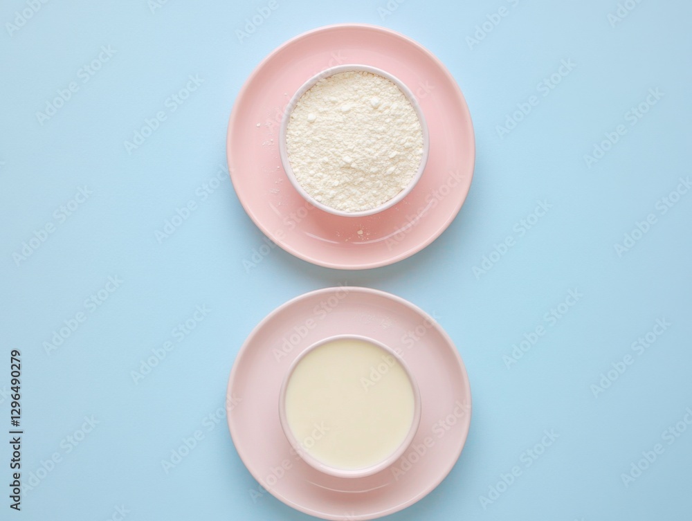 Minimalistic presentation of dry yogurt in pastel hues on elegant ceramic plates Minimalistic presentation of dry yogurt in pastel hues on elegant ceramic plates