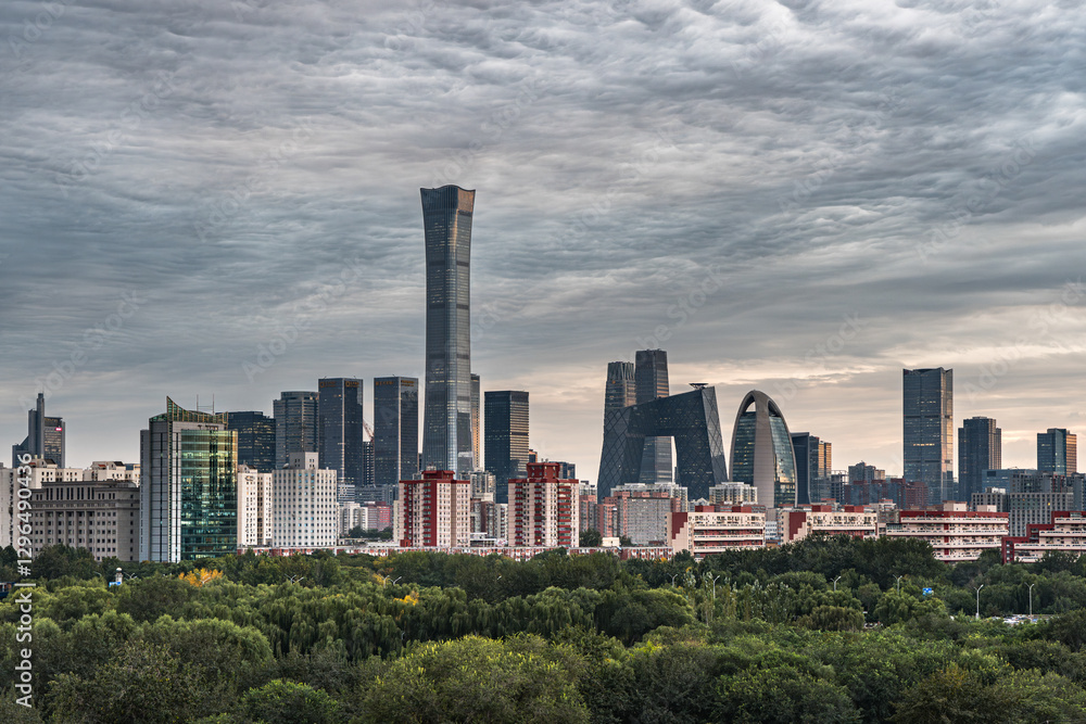 Obraz premium Panoramic view of high-rise buildings in the urban scenery of Beijing, China