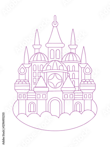 Fantasy Cityscape with Futuristic and Gothic Buildings – Adult Coloring Page on White Background