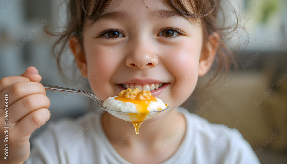A cute girl enjoying her creamy mac and cheese.
A cute girl enjoying her creamy mac and cheese.