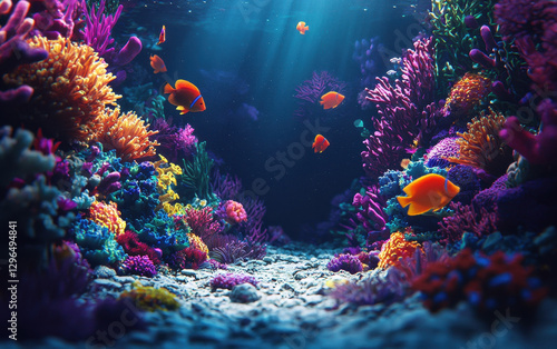 Wallpaper Mural Vibrant underwater scene with colorful coral reefs and fish swimming gracefully. sunlight filters through water, creating serene and enchanting atmosphere Torontodigital.ca