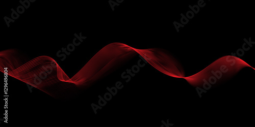 A digital abstract design featuring smooth red wave lines on a black background. Vector illustration