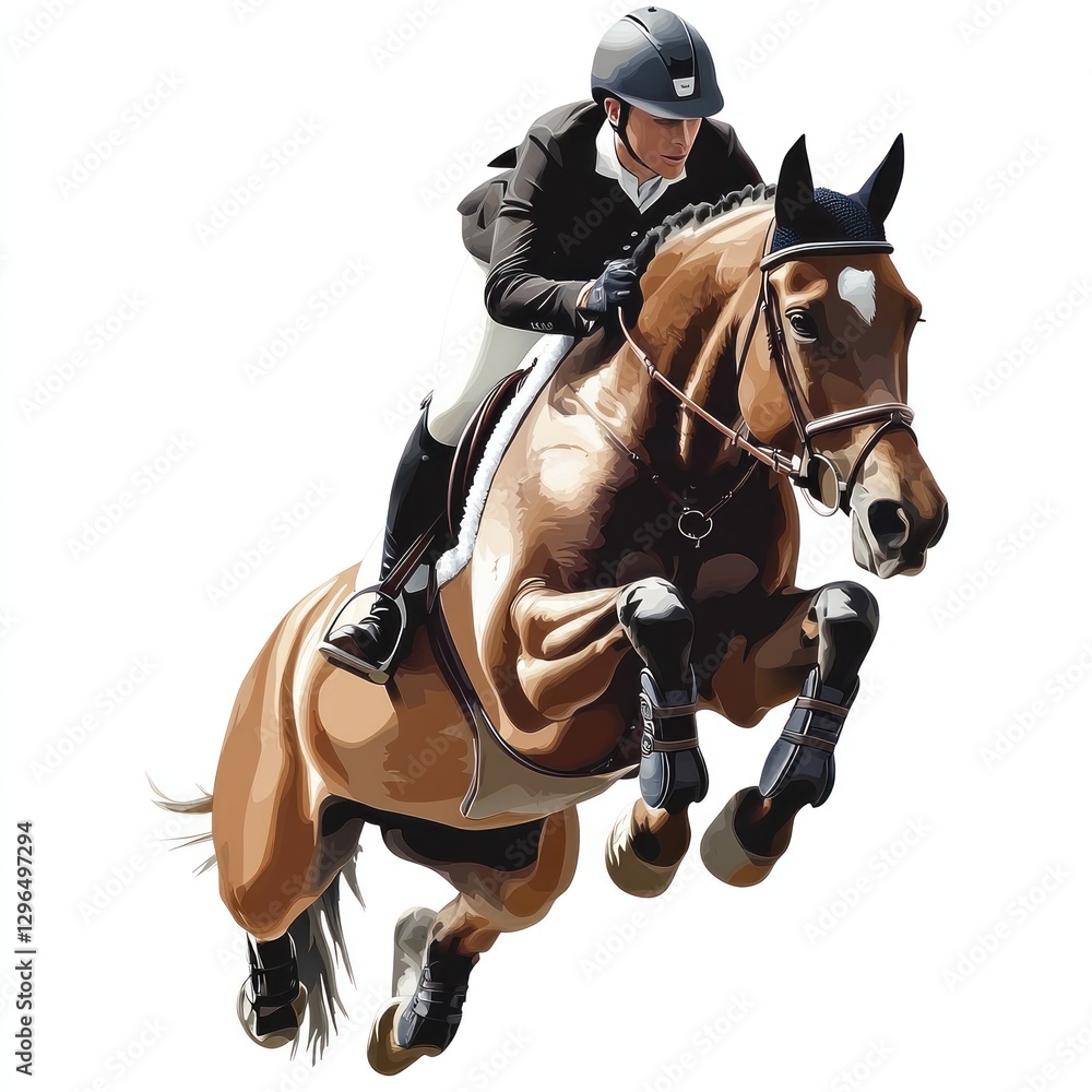 Obraz premium Equestrian Jumping Over Obstacle