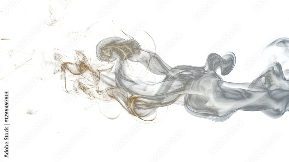 Fototapeta premium Classic white smoke with golden accents isolated on transparent white background
