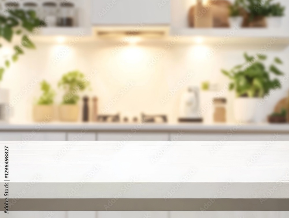 Sleek white rectangular wooden table with soft lighting and blurred modern kitchen background featuring countertops, plants, and cooking appliances
Sleek white rectangular wooden table with soft lighting and blurred modern kitchen background featuring countertops, plants, and cooking appliances