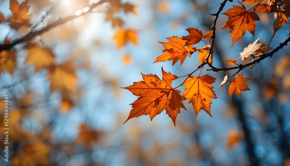 Vibrant Autumn Maple Leaves Against Soft Blue Sky Background Outdoors Vibrant Autumn Maple Leaves Against Soft Blue Sky Background Outdoors