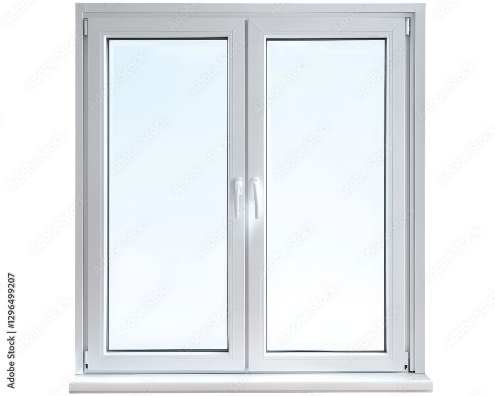 Isolated on a white background, a modern clean luxury stainless steel window with an empty, single pane frame element suitable for office building design Isolated on a white background, a modern clean luxury stainless steel window with an empty, single pane frame element suitable for office building design