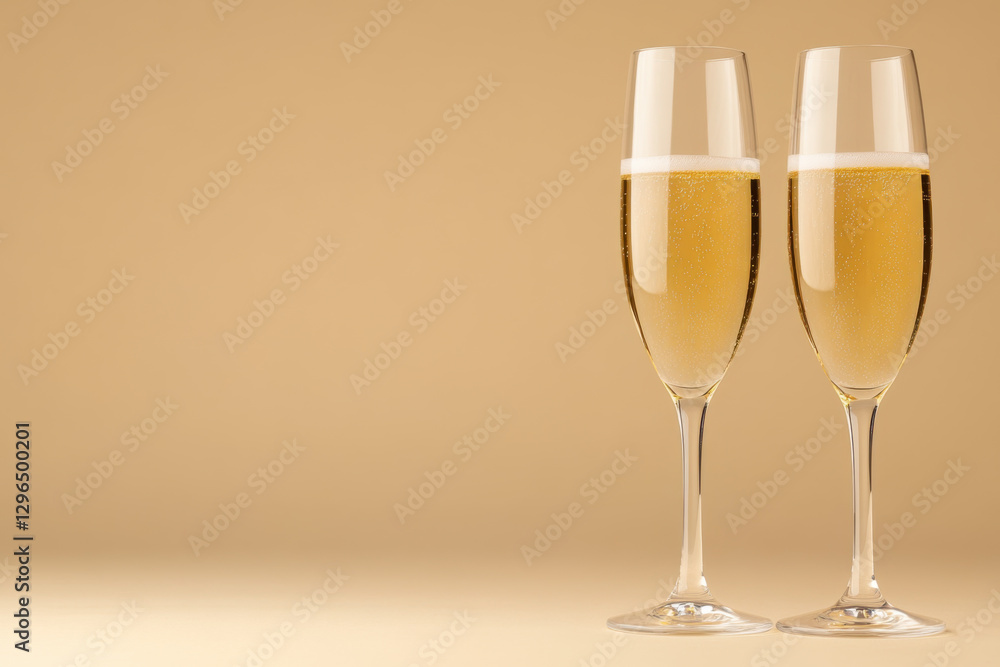 Champagne Glasses on Gold Background with Copy Space for New Year Champagne Glasses on Gold Background with Copy Space for New Year