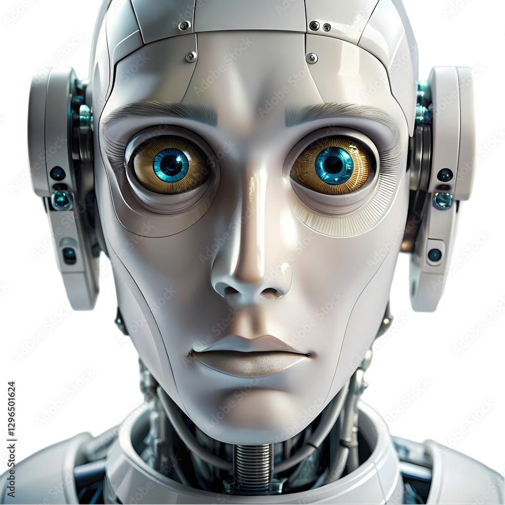 Humanoid Robot: AI Face on transparent background Humanoid Robot: AI Face on transparent background