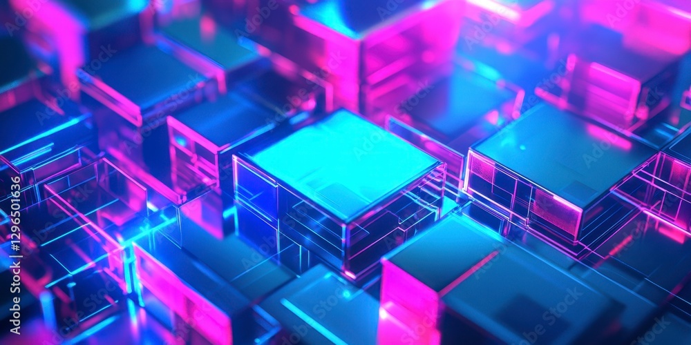 Vibrant Abstract Digital Blocks with Neon Glowing Lights and Colors Vibrant Abstract Digital Blocks with Neon Glowing Lights and Colors