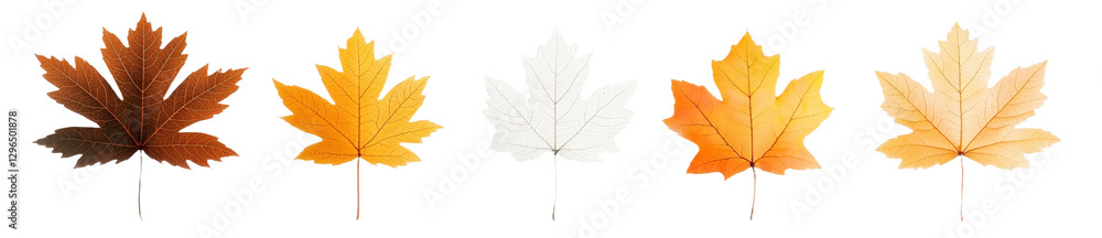 Fototapeta premium Isolated collection of autumn leaves on a transparent or white background, png