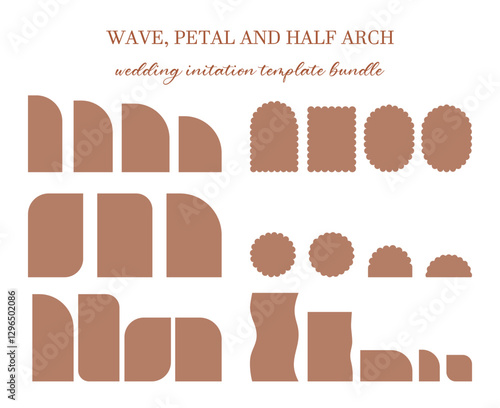 Arch, wave, petal, half arch shape set template. Wedding invitations, laser cut invitation, menu, place card.