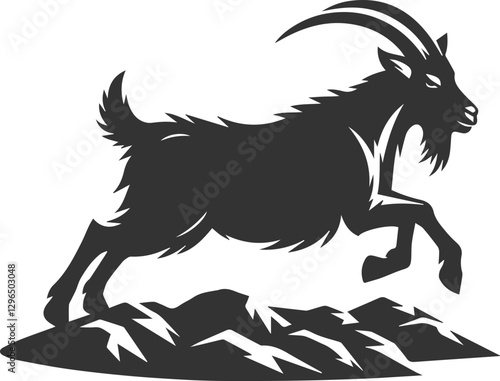 Goat running across a rocky terrain animal silhouette vector