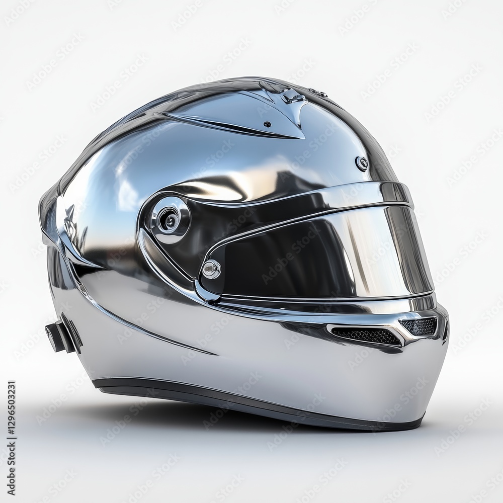 Fototapeta premium Silver Racing Helmet 3D Model with Aerodynamic Design Features
