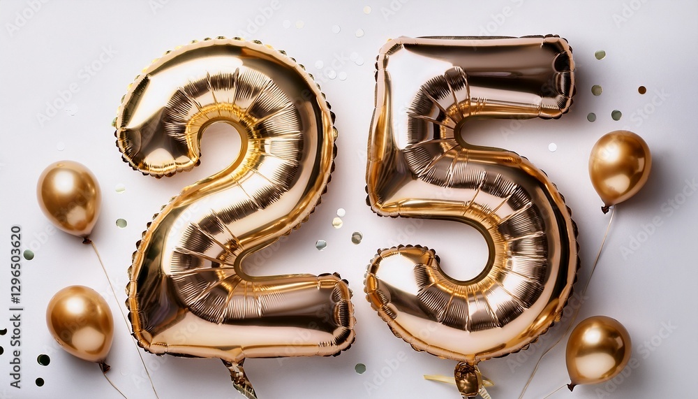 Obraz premium Number 25 with baloons on white background. Generated image