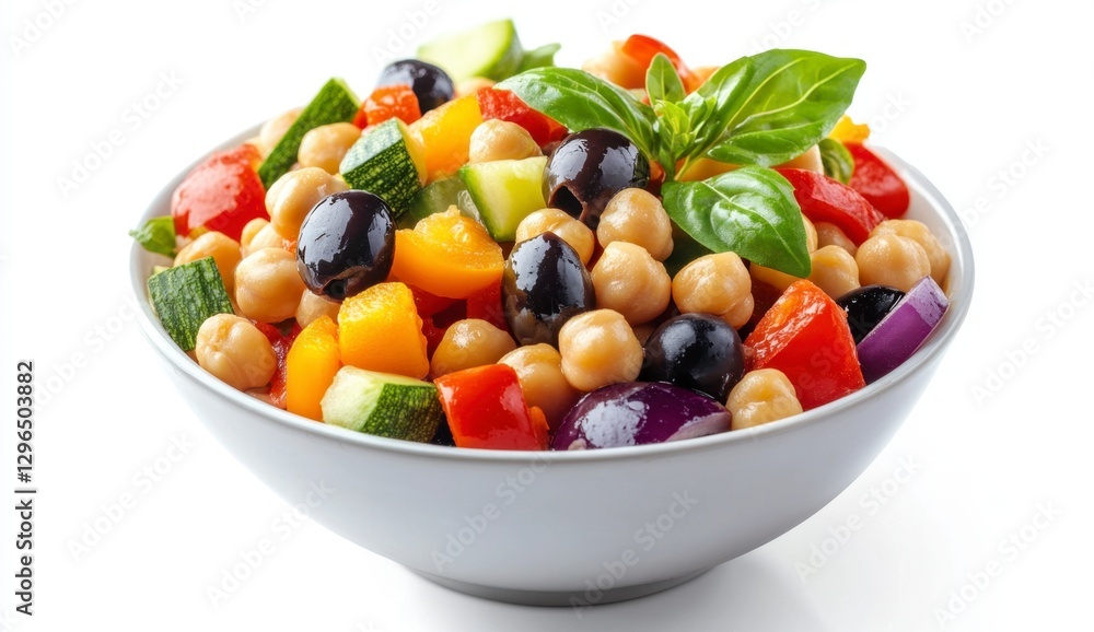 Fresh Colorful Salad with Chickpeas and Vegetables in Bowl