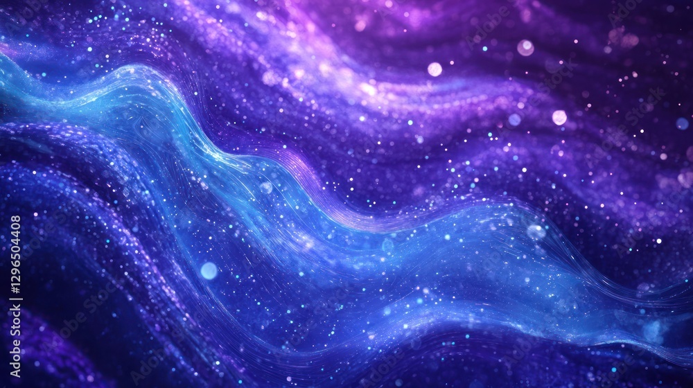 Fototapeta premium Abstract cosmic waves, glowing particles, dark background, vibrant colors, design element